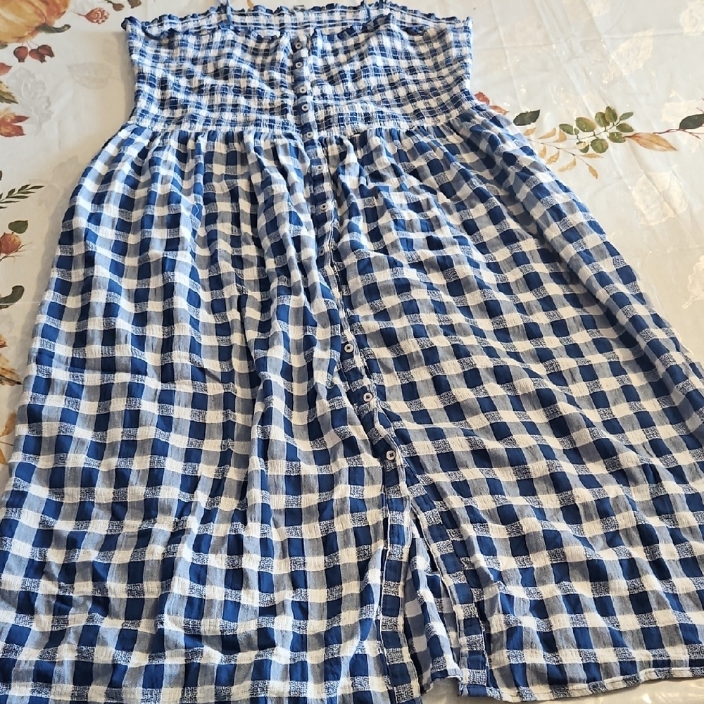 Aerie Blue and White Checkered Maxi Dress